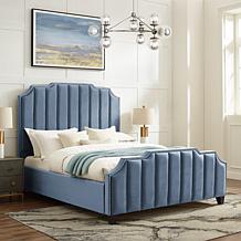 Inspired Home Poppy Velvet Channel Queen Bed w/ Nailhead Trim, Pink