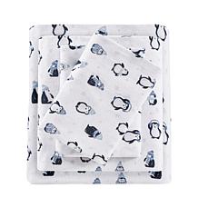 Intelligent Design Cotton Flannel Queen Sheet Set - Blue Penguins