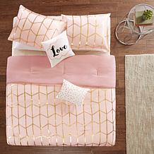 Intelligent Design  Raina Blush/Gold Metallic Comforter Set Full/Q