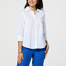 Jaclyn Smith Embroidered Cotton Voile Buttoned Shirt