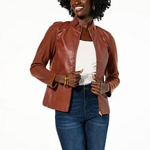 Jaclyn Smith Faux Leather and Knit Zip Front Jacket