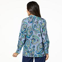 Jaclyn Smith Long-Sleeve Roll-Tab Printed Button-Up Shirt