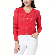 Jaclyn Smith Pointelle Knit Button-Front Cardigan