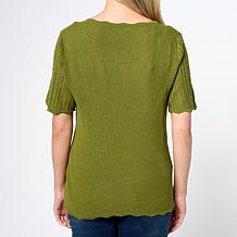 Jaclyn Smith Shiny Ribbed Knit Pointelle Sweater with Detachable Cami