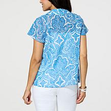 Jaclyn Smith Short-Sleeve Ruffle Front Printed Top with Camisole