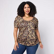 Jaclyn Smith Side Ruched Scoop Neck Tee