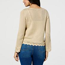 Jaclyn Smith V-Neck Pointelle Sweater with Camisole