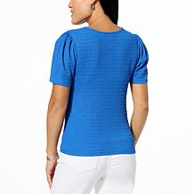 Jaclyn Smith V-Neck Twist Pucker Knit Tee