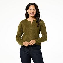 Jaclyn Smith Zipper-Front Sweater Jacket w/ Detachable Faux Fur Collar
