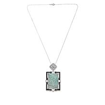 Jade of Yesteryear Art Deco Carved Jade and CZ Pendant with Chain