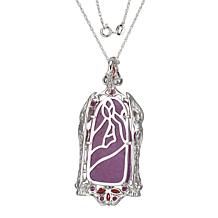Jade of Yesteryear Carved Jade and Gemstone Prayer Pendant with Chain