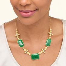 Jade of Yesteryear Green Jade Emerald-Cut Necklace with CZ Accents