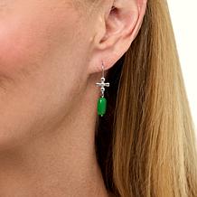 Jade of Yesteryear Jade Cross-Design Drop Earrings with CZ Accent