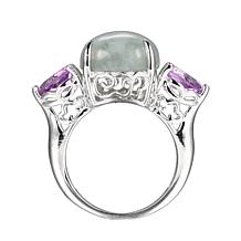Jade of Yesteryear Sterling Silver Green Jade and Amethyst Ring