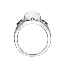 Jade of Yesteryear Sterling Silver Green Jade & Red Crystal Ring
