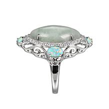 Jade of Yesteryear Sterling Silver Green Jade, Opal and CZ Ring