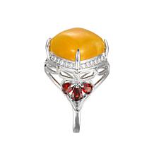 Jade of Yesteryear Sterling Silver Yellow Jade, Garnet and CZ Ring