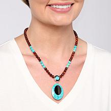 Jay King Amber and Turquoise Inlay Drop Reversible Necklace