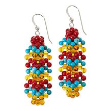 Jay King Angel Peak Turquoise, Coral and Amber Woven Bead Earrings