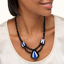 Jay King Black Chalcedony, Lapis and Shell Inlay Necklace