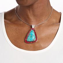 Jay King Campitos Turquoise and Red Coral Freeform Pendant