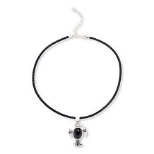 Jay King Midnight Chalcedony Cross Pendant with Leather Cord Necklace