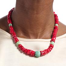 Jay King Red Bamboo Coral and Variscite Bead 18" Necklace