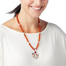Jay King Red Sunstone and Chalcedony Pendant with Bead Necklace