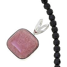 Jay King Rhodochrosite Cushion-Cut Pendant with Bead Necklace