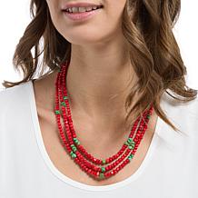 Jay King Sterling 3-Strand Red Sea Bamboo Coral & Turquoise Necklace