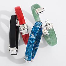 Jay King Sterling Silver Black Obsidian Hinged Bangle Bracelet