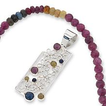 Jay King Sterling Silver Multicolor Sapphire Floral Pendant-Necklace