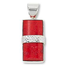 Jay King Sterling Silver Red Coral Rectangular Pendant