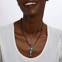 Jay King Turquoise & Tiger's Eye Pendant with 32" Bead Necklace