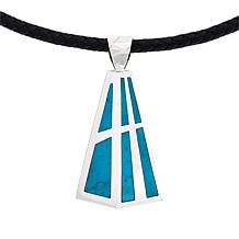 Jay King Turquoise Inlay Pendant with Black Leather Cord Necklace