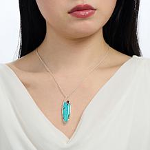 Jay King Turquoise Tyrone & Smoky Quartz Pendant On Silver Chain Ne...