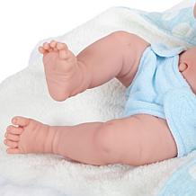 JC Toys La Newborn 15" Real Boy Baby Doll w/ Blue Outfit and Dinosaur