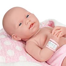 JC Toys La Newborn 15" Real Girl Baby Doll, Pink Outfit and Dinosaur