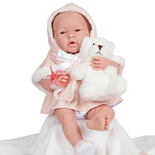 JC Toys La Newborn 15" Real Girl Baby Doll Pink Overcoat & Teddy Bear