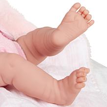 JC Toys La Newborn 15" Real Girl Baby Doll White Outfit & Teddy Bear