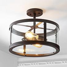 Jonathan Y Black Herndon 2-Light 15 in. Iron/Glass LED Flush Mount