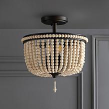 JONATHAN Y Black Light Taupe Allie 14" Wood Beaded Metal Flush Mount
