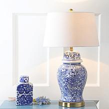 JONATHAN Y Blue and White Ellis 29.5" Ceramic LED Table Lamp