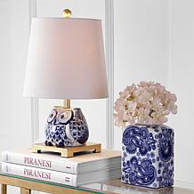 JONATHAN Y Blue White Justina 16" Ceramic Mini LED Table Lamp