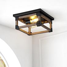 Jonathan Y Brown/Black Cheshire 13" 2Light Iron Rustic LED Flush Mount