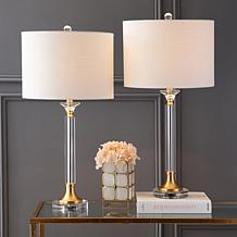 JONATHAN Y Clear Gold Mark 28" Crystal & Metal LED Set of 2 Table Lamp