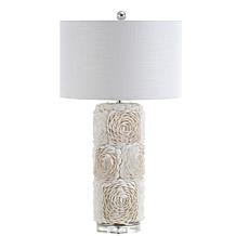 JONATHAN Y Cream Rosette 28.5" Seashell Resin Crystal LED Table Lamp