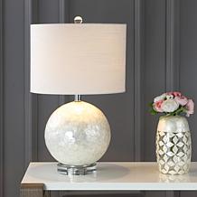 JONATHAN Y Pearl White Zuri 23.5" Capiz Seashell Sphere LED Table Lamp