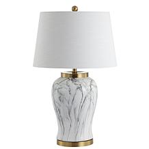 JONATHAN Y White Gold Prague 28" Ceramic Marble LED Table Lamp