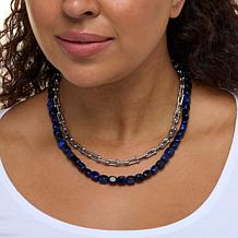 KALIFANO 20" Gemstone and Chain-Link Layered Necklace